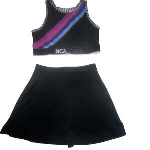 NCA Cheer Cheerleader Uniform L Top & 26" Skirt Black Striped Detail Varsity